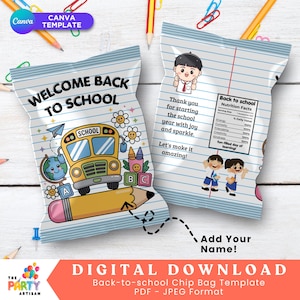 Back to School Chip Bag Wrapper | First Day of School Snack Bags for Students | Printable Classroom Favor Bags | Digital Download