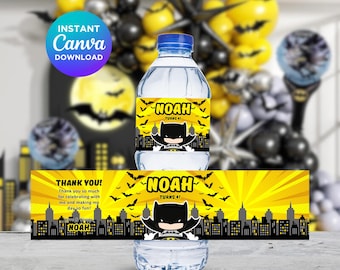 Etiketten voor superheldenfeestfles, op Dark Knight geïnspireerde afdrukbare verjaardag, bedankje voor kinderfeestje, drankdecoratie, direct downloaden