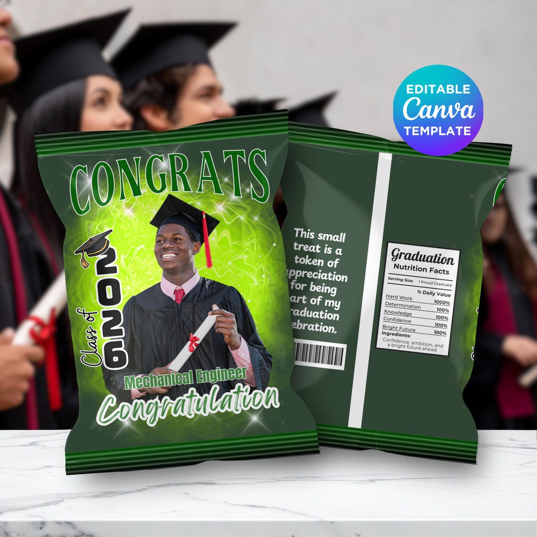 Graduation Chip Bag Template Green Light Blue, Grad Party Snack Wrapper ...