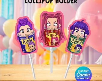 Porta paletas de Pascua de K-Pop Demon Hunter, tarjeta imprimible para dulces, regalo para fiesta de Pascua infantil, descarga digital