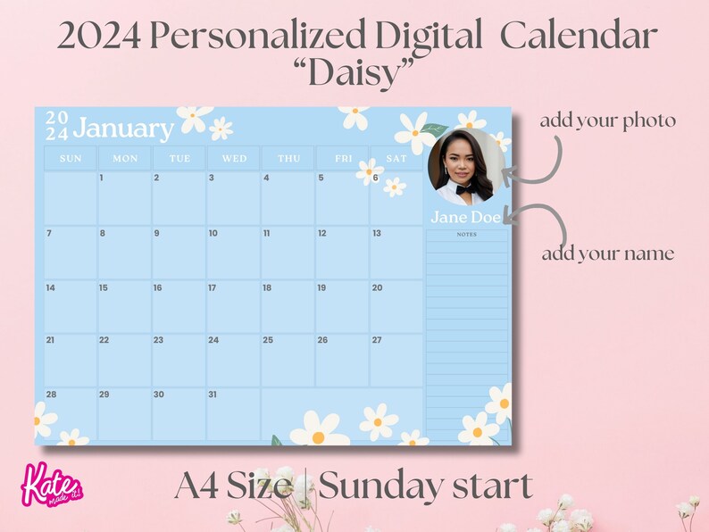 2025 Personalized Daisy Calendar 2025 Monthly Planner Landscape Monthly