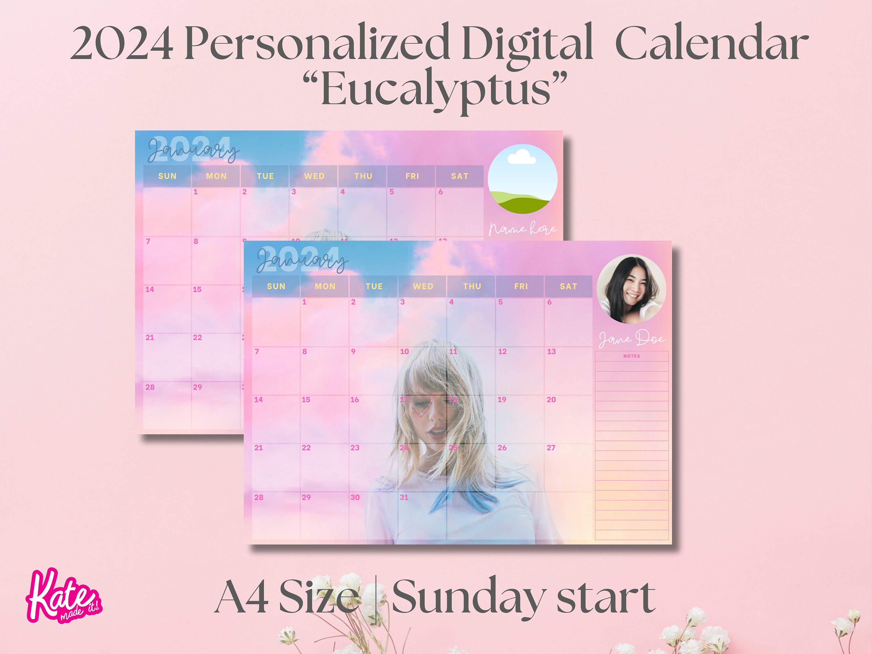 2024 Personalized Lover Calendar 2024 Monthly Planner Landscape Monthly