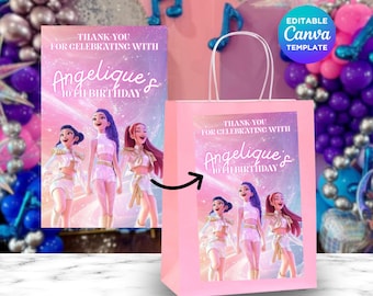 Plantilla de etiqueta para bolsa de regalo de Demon Hunter de K-pop, pegatina para bolsa de papel para fiesta de cumpleaños de K-pop, etiqueta editable para bolsa de refrigerio, decoración imprimible para fiesta