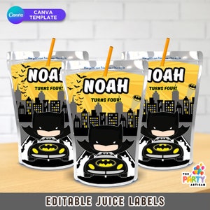 Superhero Theme Juice Pouch Labels, Snack Label, Bat Theme, Party Favors, Printable Sticker, Juice Tags, Instant Download