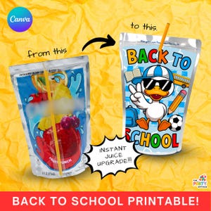 First Day of School Juice Labels, Printable Student & Teacher Gift, Back to School Drink Pouch Wrappers, PreK–6th Grade, Digital File