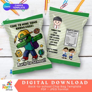 Back to School Chip Bag Wrapper | First Day of School Snack Bags for Students | Printable Classroom Favor Bags | DIY Gift | Digital Download