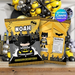 Superheldenzakjes wrappers, op Dark Knight geïnspireerde verjaardag afdrukbaar, gunst kinderfeestje, decoratie snackzakje, instant download