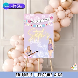 Panneau de bienvenue Swifty, panneau de bienvenue modifiable, signe d&#39;anniversaire de l&#39;époque, fête d&#39;anniversaire TSwift, décoration de la visite de l&#39;époque, fête d&#39;anniversaire, fichier numérique