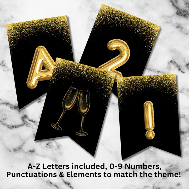 Black and Gold Birthday Banner Printable Custom Party Decorations