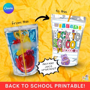 Back to School Juice Tags, Printable Drink Labels for Students & Teachers, First Day of School Favors, PreK–6th Grade, Digital File