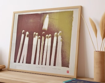 Handgemaakte LUCIFER veelkleurige zeefdruk: retro pop-art posterontwerp (grote DIN A2) luciferdoosje