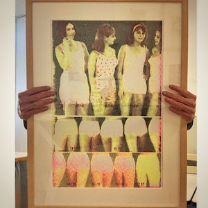 Ręcznie robiony sitodruk w stylu pop-art: bielizna retro, plakat, różowy i neonowy (duży format DIN A2). Bielizna z lat 70.