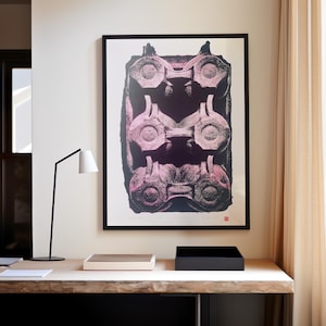 Handgemaakte Zeefdruk EIERDOOS print large - DIN A1 - poster pop art abstract kitchen raster pink neon warhol space age risograph pasen