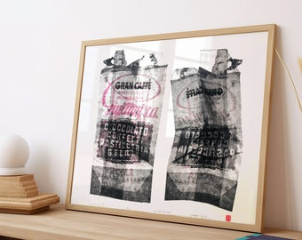 Handgemaakte suikerzakjeszeefdruk: retro pop-artposter (DIN A1)