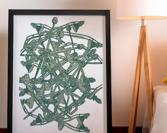 Handmade Linocut Print: Spotlight Design, DIN A2