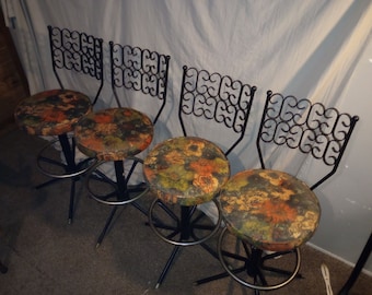 Mid 20th Century Scroll Back Barstools in the Style of Arthur Umanoff- Set of 4