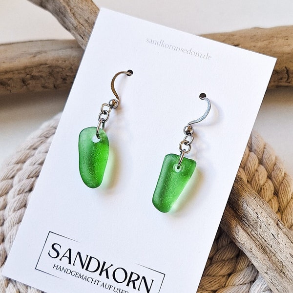 Sea glass earrings, Kelly green, Baltic Sea, pendant, hook, Usedom island, beach, silver, surgical steel, sea glass, gift, mermaid, summer