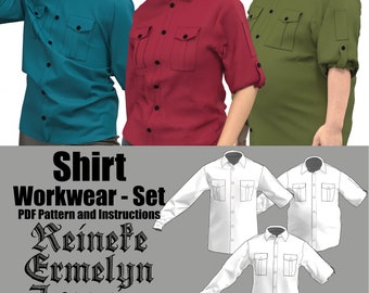 Workwear Set | Sewing pattern for workwear shirt men, women and stomach sizes for direct download in English