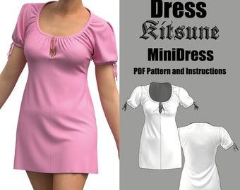 Mini dress | Kitsune | Sewing pattern for direct download in English, for printing, PDF format