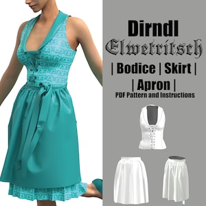 Dirndl bodice, skirt and apron | Elwetritsch | Sewing pattern for direct download in English, PDF for printing yourself
