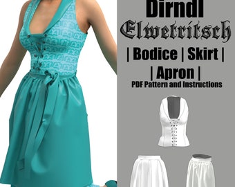 Dirndl bodice, skirt and apron | Elwetritsch | Sewing pattern for direct download in English, PDF for printing yourself