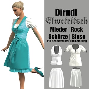 Dirndl Mieder, Bluse, Rock und Schürze | Elwetritsch | Schnittmuster zum direkten Download in deutscher Sprache, PDF zum selbst ausdrucken