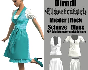 Dirndl bodice, blouse, skirt and apron | Elwetritsch | Sewing pattern for direct download in German, PDF for printing yourself