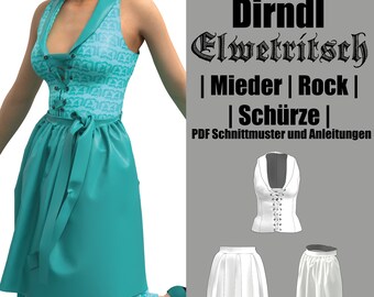 Dirndl bodice, skirt and apron | Elwetritsch | Sewing pattern for direct download in German, PDF for printing yourself