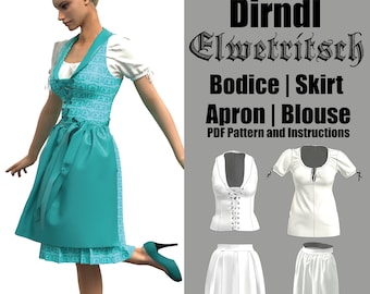 Dirndl bodice, blouse, skirt and apron | Elwetritsch | Sewing pattern for direct download in English, PDF for printing yourself