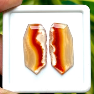 Naturlig orange Botswana agat i matchande par | Stegslipade ädelstenar (24 x 12 mm)
