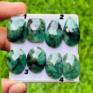Emerald Rose Cut Gemstone Pairs: Natural AAA Quality Artisan Jewelry (21-13mm