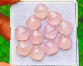 Rose Quartz Cushion Cut Gemstones: 10mm Square, Jewelry Making (11 Pcs Lot)