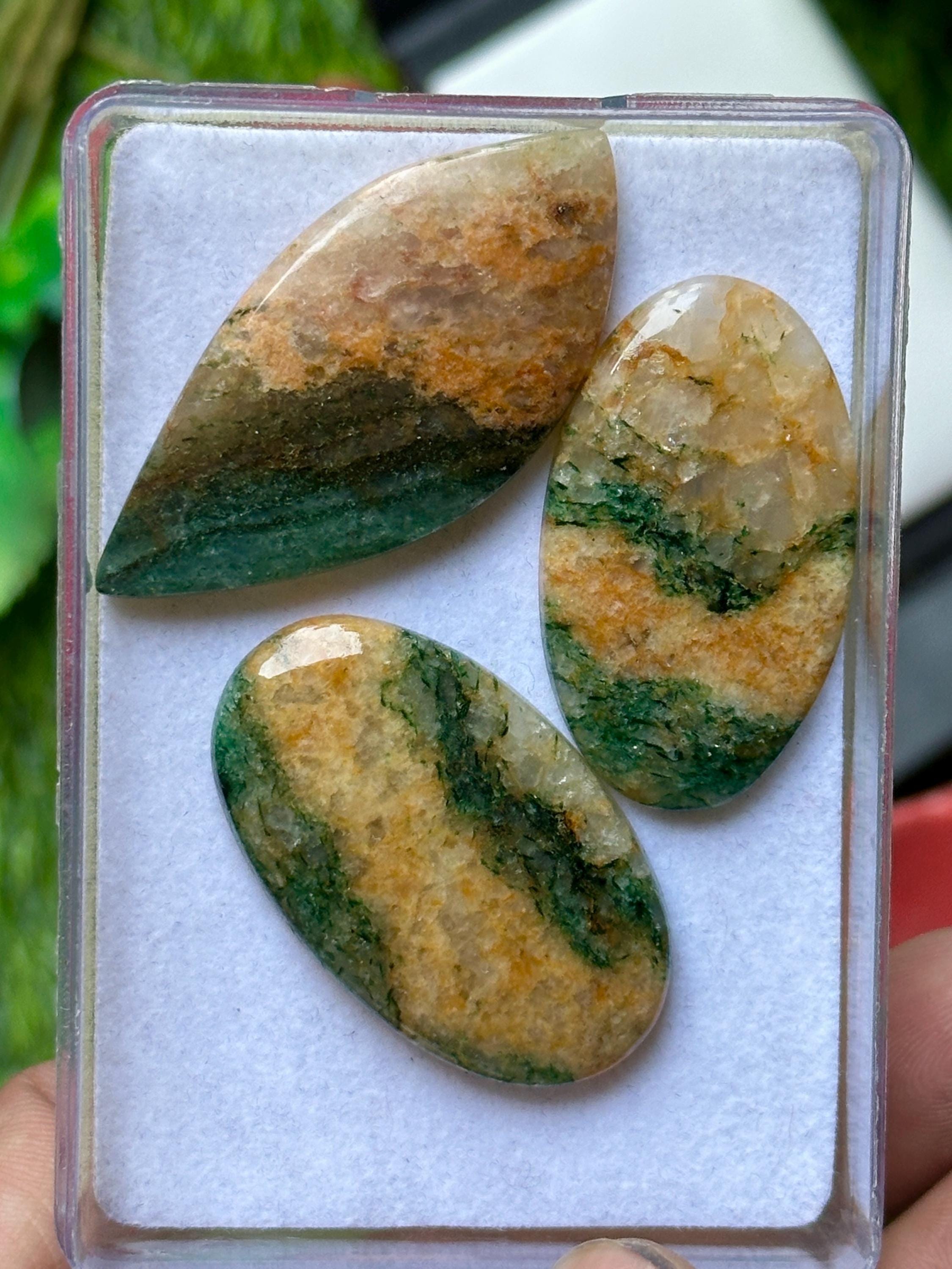 Natural Green Aventurine Cabochon Set – 3 Pcs Oval & Freeform