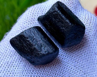 2 Pcs Raw Black Tourmaline 139.35 Ct | Natural Rough Schorl Crystals | Untreated Black Tourmaline | 26–18mm
