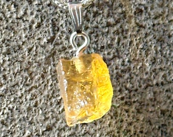 Raw Citrine Pendant Necklace • Natural Crystal, Stainless Steel Chain