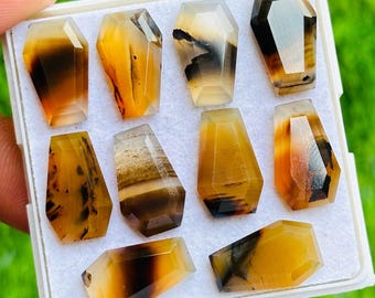 Lot edelstenen Montana-agaatkist: gefacetteerde stenen met platte achterkant, 16 x 10 mm