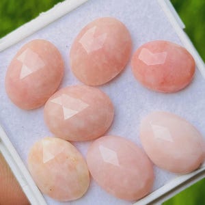 Natural Pink Opal faceted cabochon Oval Shape Rose Cut cabochon 7 Pcs Lot Pink Opal Gemstone Loose Gemstone For Jewelry Making 10-13mm 22ct