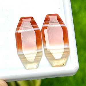 Natural Orange Botswana Agate Pair, Step Cut Fancy Shape Gemstones (25x12mm)