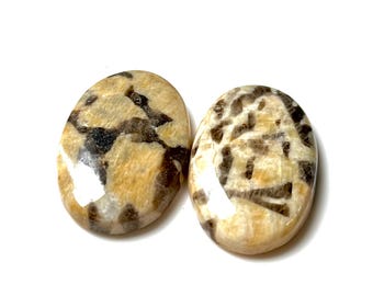 Coppia di cabochon di feldspato grafico: pietre ovali abbinate per la creazione di gioielli 35 x 22 mm 80,35 ct