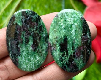 Ruby Zoisite Oval Cabochons | Natural Gemstone Pair for Jewelry