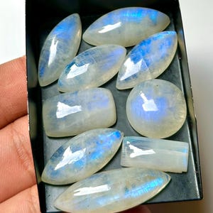 Rainbow Moonstone Cabochon Lot: Blue Flash Gemstones for Jewelry Making