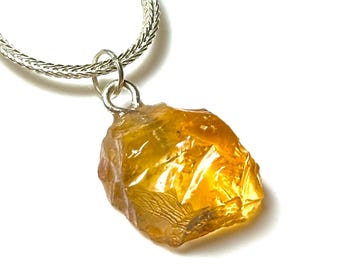 Raw Citrine Pendant: Natural Yellow Crystal Charm, November Birthstone