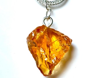 Raw Citrine Crystal Pendant: Natural Yellow Gemstone Charm (22x20mm)