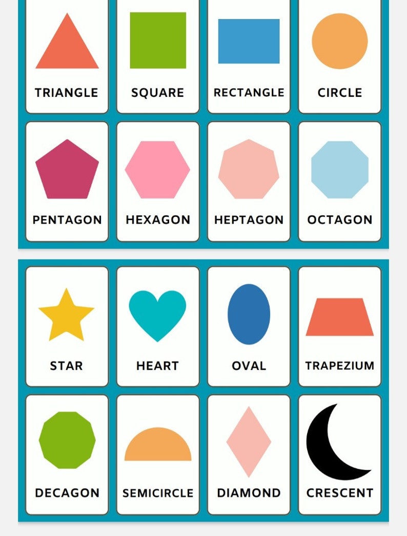 Kids Shapes Flashcards - Etsy