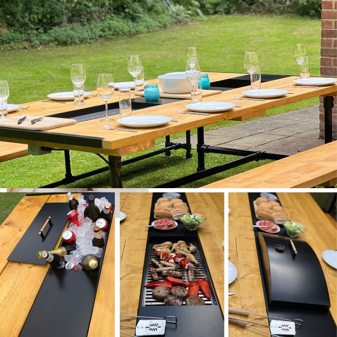 Grill/bbq and Drinks Cooler Builtin to a Table and 2 Bench Set Etsy