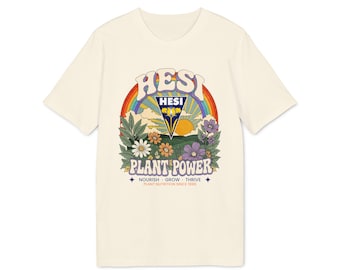 HESI Plant Power T-shirt | Retro regenboog & botanische bloemen