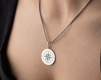 Silver compass necklace dainty coordinate necklace for adventurer nautical necklace graduation gift for travelers women and nautical pendant