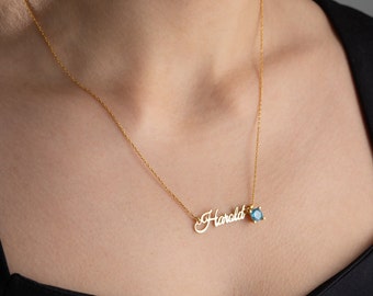 Birthstone name necklace with birthstone necklace with name and birthstone necklace personalized name necklace custom name necklace