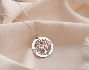 Personalized Tree of Life Necklace, Dainty Tree Necklace, Family Tree Necklace, Custom Name Necklace, Family Name Necklace, Name Pendant