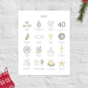 Catholic Christian Holidays Calendar 2025 | Liturgical Calendar Poster | Premium Matte Paper